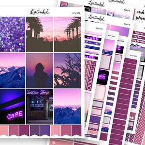 Verticale plannerstickers voor Erin Condren || Luxe weekplannerstickers fotoweekpakket 'Purple Sky'