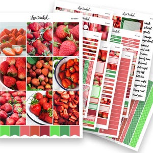 Stickers pour agenda vertical pour Erin Condren || Stickers photo de luxe pour kit hebdomadaire de fraises fraîches « Fraises fraîches »