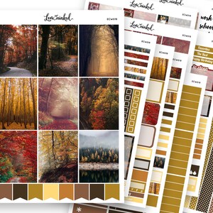 Pegatinas de planificador vertical para Erin Condren // Kit de pegatinas de planificador semanal de lujo con fotos «Hojas de otoño»