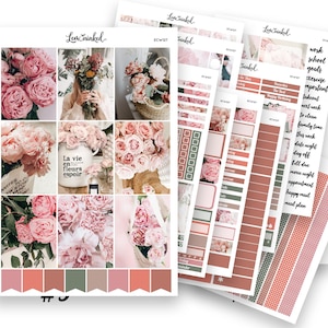 Pegatinas de planificador vertical para Erin Condren // Kit de pegatinas de planificador semanal de lujo con fotos «Flores románticas»