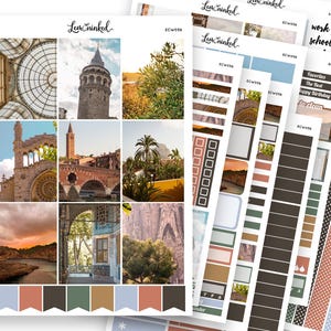Verticale plannerstickers voor Erin Condren || ”Landschap en architectuur“ luxe weekplannerstickers fotopakket