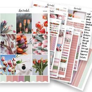Verticale plannerstickers voor Erin Condren || Plannerstickers "Kleurrijke tulpen" luxe weekpakket foto's
