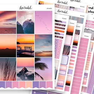 Verticale plannerstickers voor Erin Condren || Luxe weekplannerstickers fotoweekpakket 'Purple Sky'
