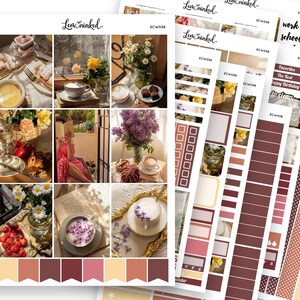 Pegatinas de planificador vertical para Erin Condren // Kit de pegatinas de planificador semanal de lujo con fotos «Café y flores»