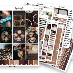 Pegatinas de planificador vertical para Erin Condren // Kit de pegatinas de planificador semanal de lujo con fotos "Coffee Time"