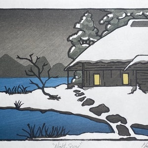 Woodblock Print, &quot;Night Snow,&quot; Japanese Mokuhanga Art