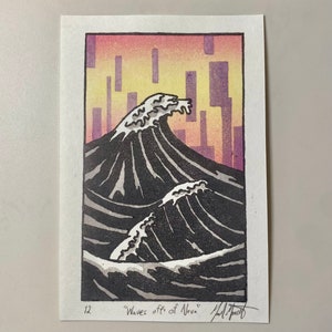 Grabado en madera - &quot;Olas de Nova&quot; - Arte ukiyoe japonés - Grabado mokuhanga