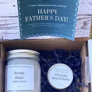 FATHER&#39;S DAY GIFT Set Ocean Haze Sugar Scrub Fireside Beard Balm Men&#39;s Skin Care Spa Gift for Him Exfoliating Scrub Gift for Him