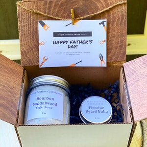 FATHER&#39;S DAY GIFT Set Bourbon Sandalwood Sugar Scrub Fireside Beard Balm Mens Spa Gift Gift for Him Father&#39;s Day Gift Men&#39;s Skin Care