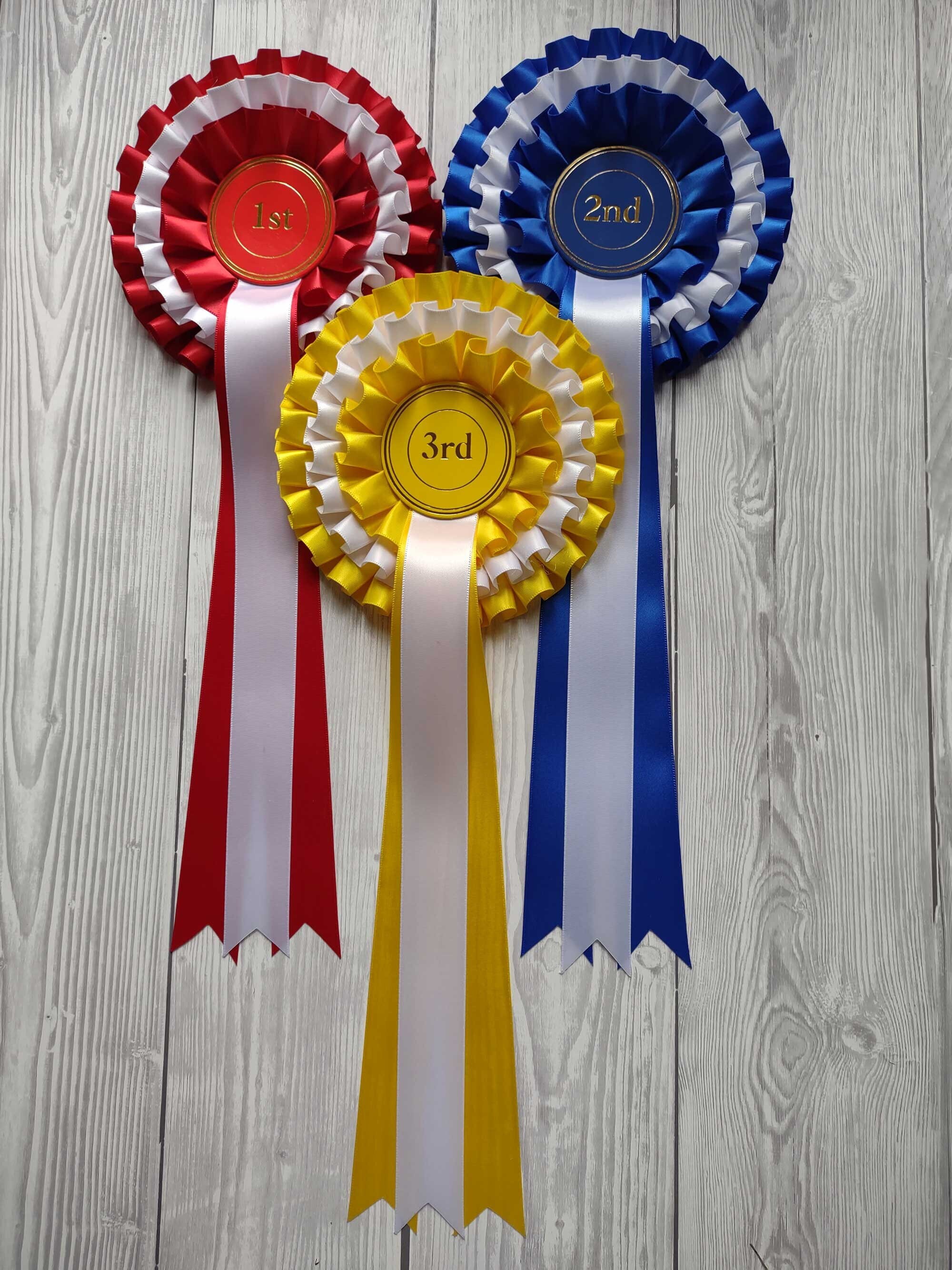 Personalised Satin Ribbon Rosettes 3 Tier 50mm Centres Etsy