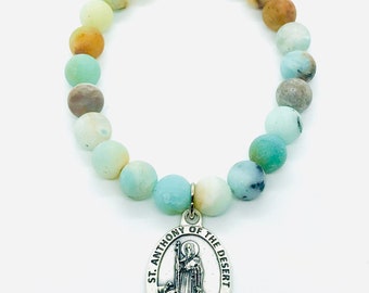 St Anthony of the Dessert medal on amazonite beaded bracelet