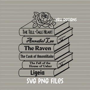 Edgar Allan Poe Bücherstapel SVG PNG Digital Download Dateien Poe Bücherstapel