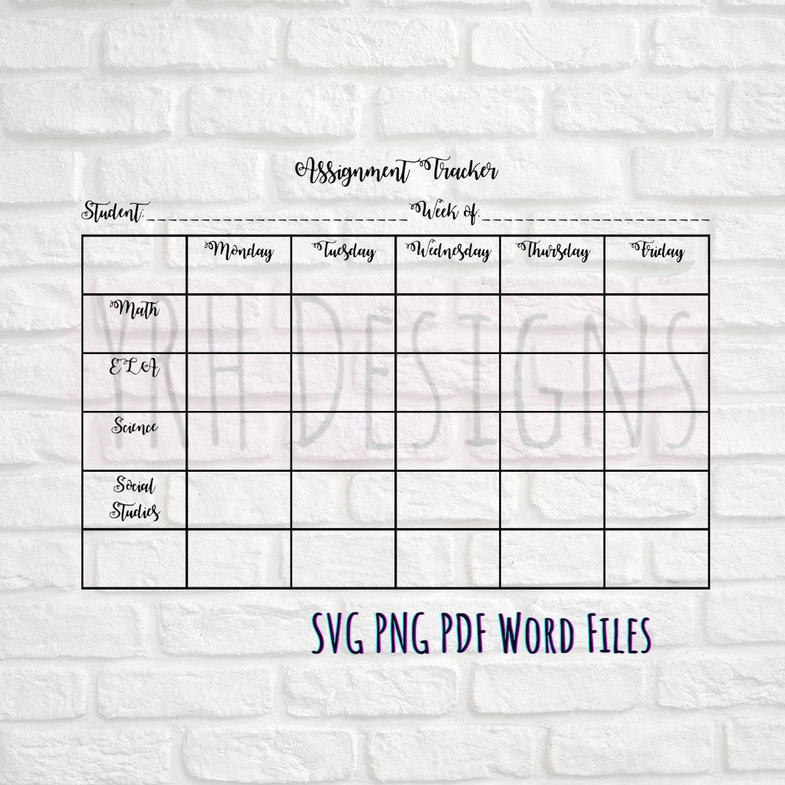 Assignment tracker svg pdf png digital download files etsy