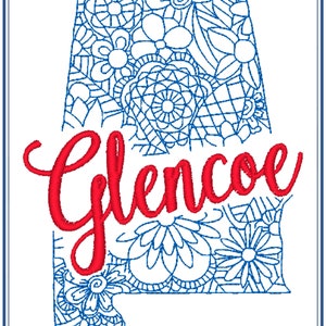 Alabama-State- Map-Glencoe-5x7-CR-MF-NLS (1 Maschinenstickdatei)