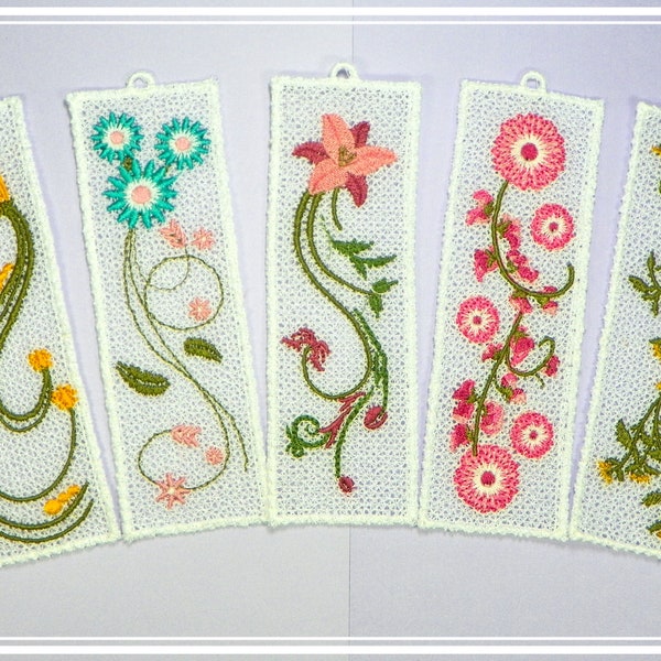 FSL-Lovely-Floral-Bookmarks-5X7-DAH-NLS (5 Machine Embroidery Designs)