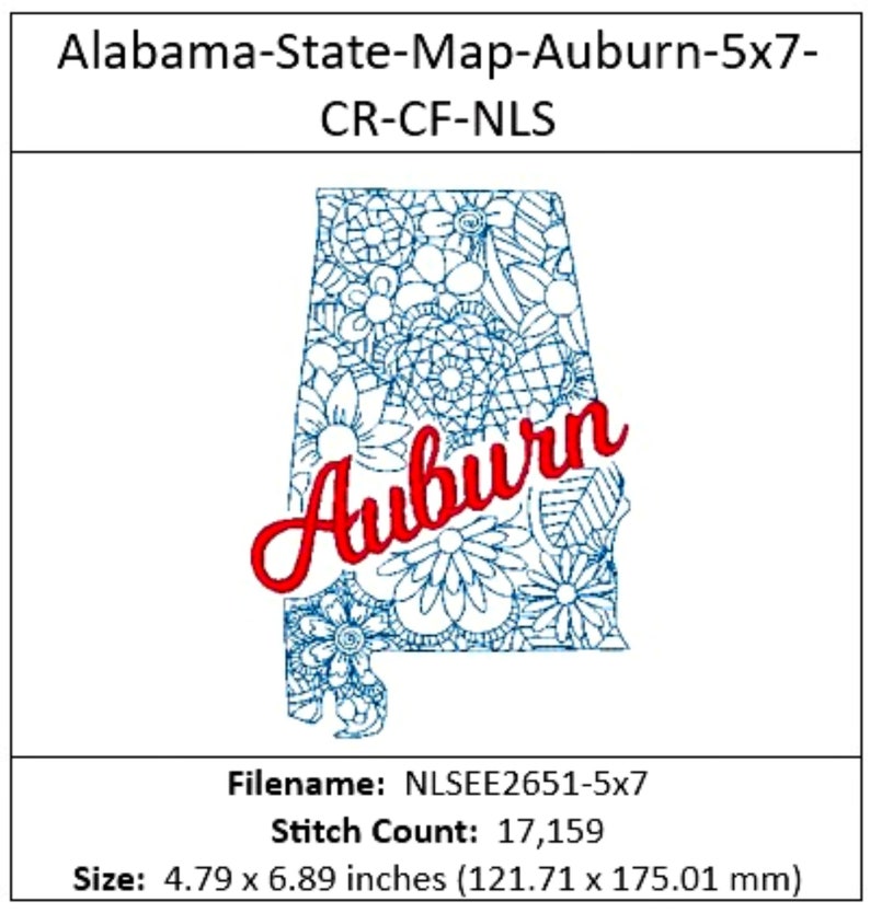 Alabama-state-map-auburn-5x7-cr-cf-nls (1 Machine Embroidery Design) - Etsy