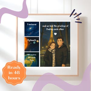 CustomRomanticCouplePortrait - Personalized Couple Anime-Inspired Illustration - Gift for Anniversary or Birthday - Unique Gift for Partner