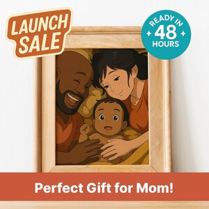 Custom Family Portrait | Cozy Animated Style | Mother's Day Gift