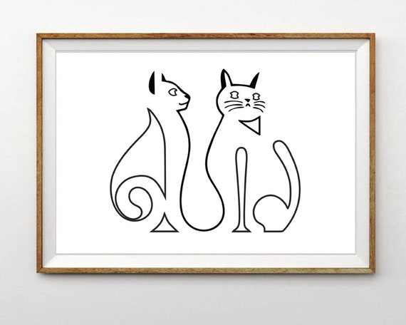 Kittens Two Cuddling Cats White Shapes Digital Print Animals Tan Minimalist Downloadable Print White Cats Decor Modern Wall Art