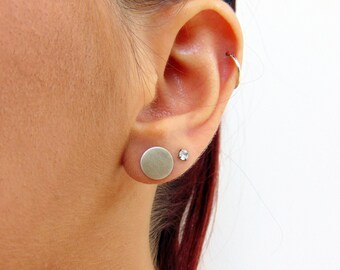 10mm Disc Stud Earrings Sterling Silver Circle Earrings Round Earrings Gift for Her Simple Dot Earrings Geometric Jewelry Women Teens Girls