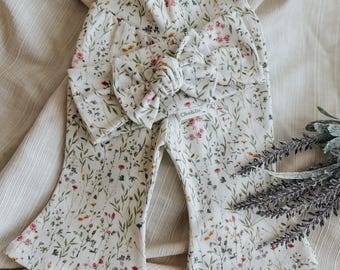 Floral Deer Rabbit Flared Pants Baby Toddler Bell Bottoms Boho Baby Girl Gift