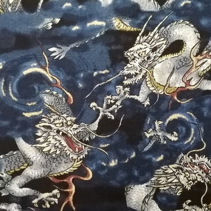 Imperial Palace Dragons & Swirling Clouds - Blue - 100% Cotton by Sevenberry Japan