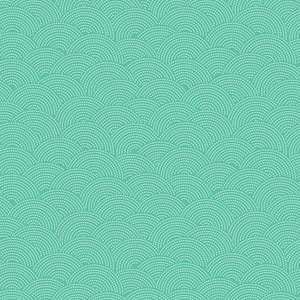 May include: A seamless pattern of white dotted semi-circles on a teal background.
