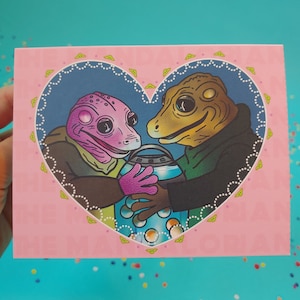 Tarjeta de felicitación romántica/de amor/aniversario/San Valentín con pareja de ranas de Star Wars The Mandalorian