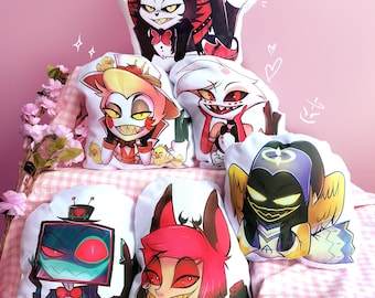 Cuscino dei personaggi dell'Hazbin Hotel: Alastor, Angel Dust, Husk, Vox, Lucyfer, Adam