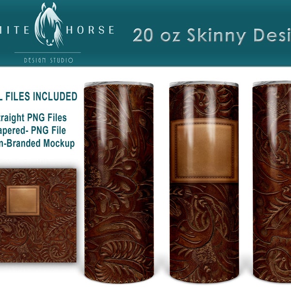 Classic Brown Tooled Leather Square Patch - 20 oz  Tumbler Sublimaiton DESIGN