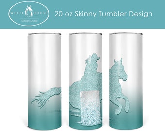 Barrel Horse 3 - Teal Glitter Gradient - 20 oz  Tumbler SUBLIMATION DESIGN