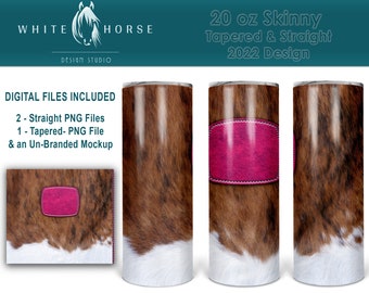 Brown Cowhide II and Pink Leather stiched Patch   - 20 oz  Tumbler SUBLIMATION DESIGN