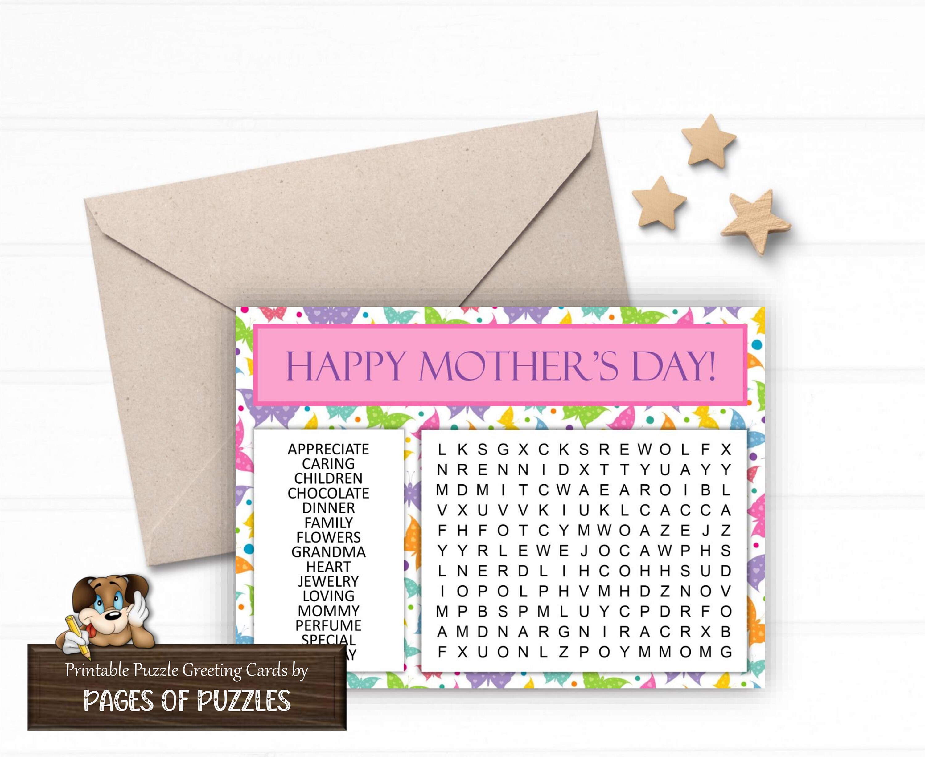 Word Search 5X7 Mother's Day Card. Fun Printable Puzzle - Etsy