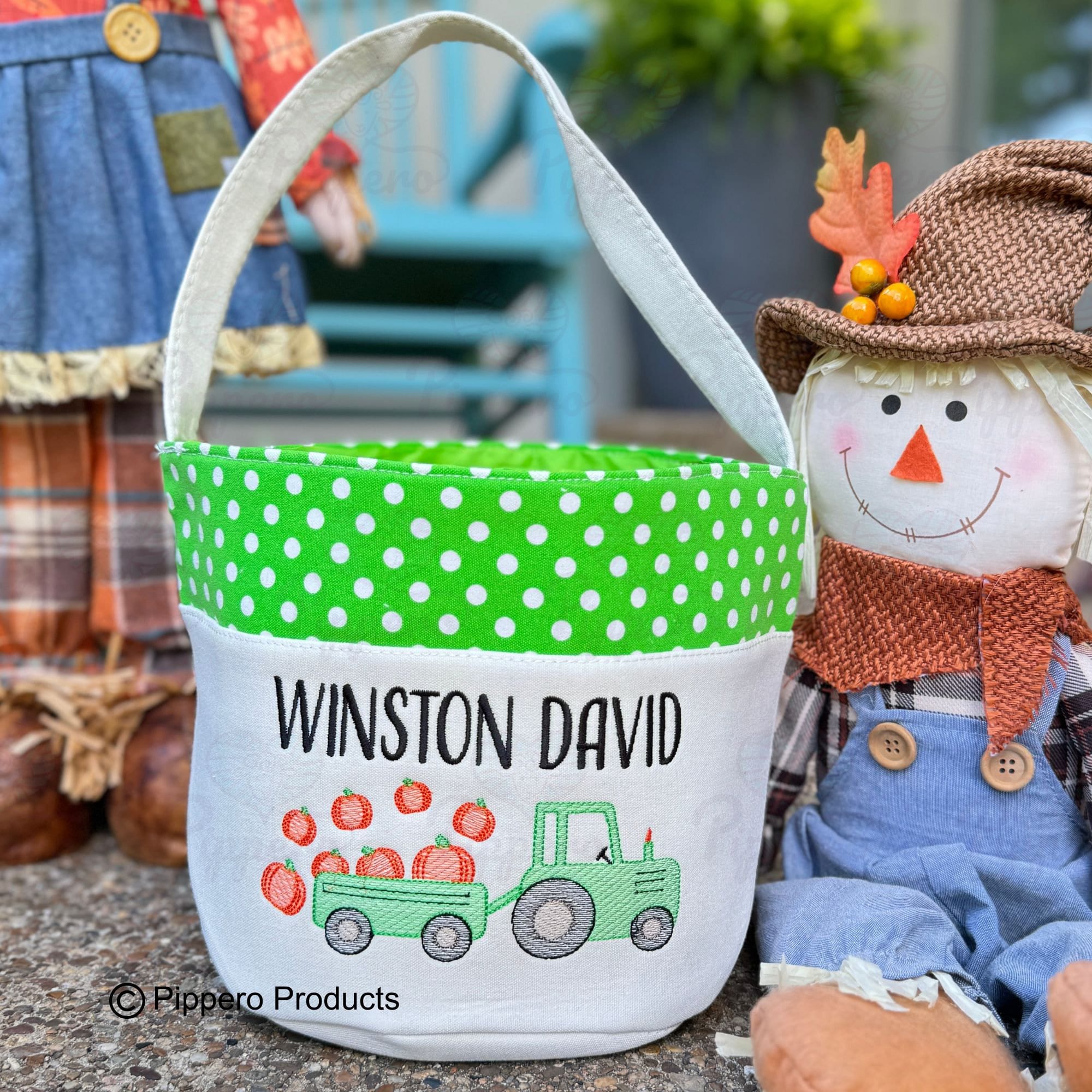 Discover Personalized Custom Trunk Trick or Treat Halloween Candy Bag Basket Bucket Tote Tractor Patch Design Kid Gift for Boy or Girl