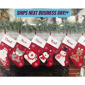 Plush Applique Personalized Stocking | Custom Christmas Stocking - Embroidered Family Stockings - Velvet Feel Stocking