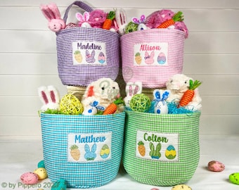 Gingham Personalized Easter Basket,  Customized Easter Basket, Kid's Easter Basket, Embroidered Basket