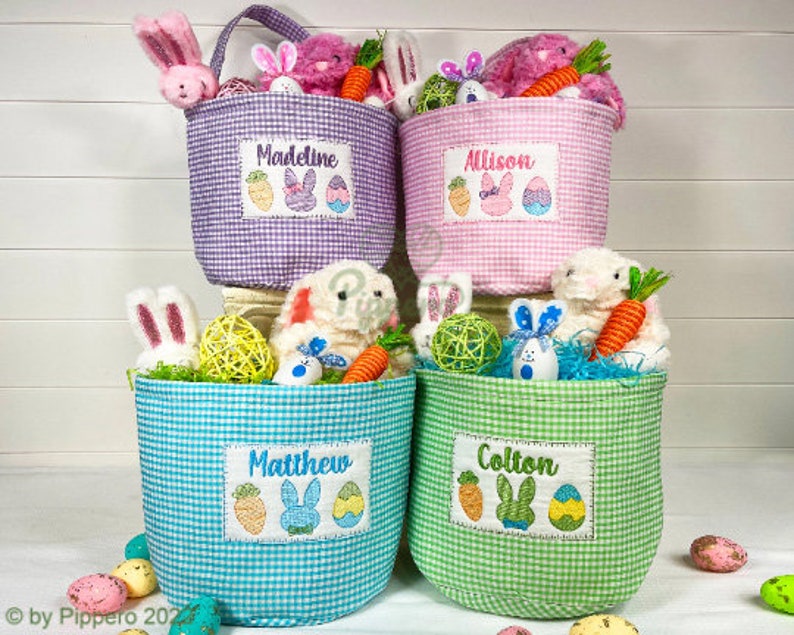 Gingham Personalized Easter Basket  Customized Easter Basket image 1