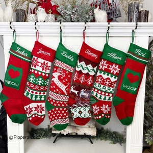 Extra Large Personalized Stocking | Long Custom Stocking - Family Knit Stockings - Pet Christmas Stocking