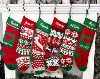 Extra Large Personalized Stocking | Long Custom Stocking - Family Knit Stockings - Pet Christmas Stocking