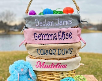 Wicker Easter Basket with Personalized Embroidered Solid Pastel color liner