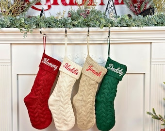 Personalized Embroidered Cable Knit Christmas Stockings