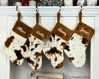 Brown Cow Personalized Stocking - Furry Cow Custom Stocking - Family Stockings - Furry Christmas Stocking