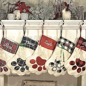 Calza personalizzata per animali domestici - Calza ricamata con cane e gatto - Calza natalizia personalizzata con zampe - Calza regalo natalizia per animali domestici