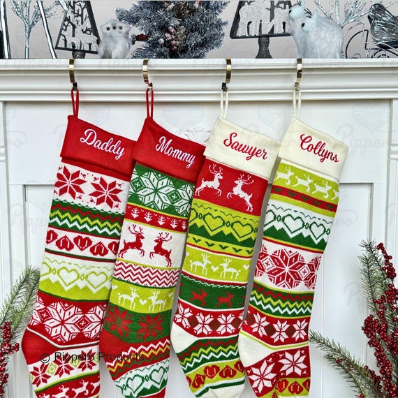 Extra Large Personalized Stocking, Long Custom Stocking, Family Knit Stockings, Neon Stocking, Embroidered Stocking, Christmas Stockings