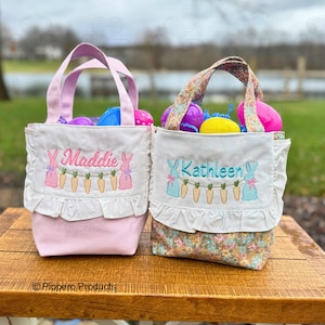 Vintage personalisierte Osterei Süßigkeits-Korb-Tasche für Kleinkind oder kleines Kind, antike Ostertasche, Geschenk für Jungen oder Mädchen, Geschenk für Enkelkind