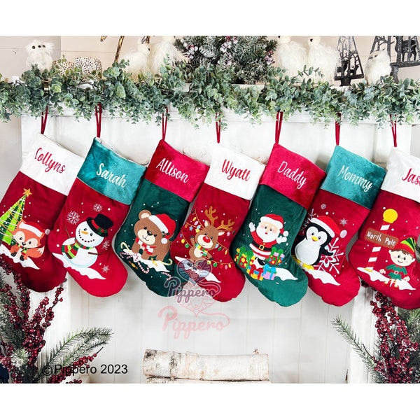 Velvet Stockings, Elegant Stockings, Embroidered Stocking, Family Stockings, Christmas Stockings, Classic Stockings