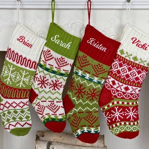 Knit Christmas Stocking Embroidery | Personalized Lime Christmas Stocking | Name & Monogram Family Stocking