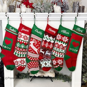 Extra Large Personalized Stocking | Long Custom Stocking - Family Knit Stockings - Pet Christmas Stocking