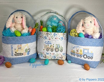 Personalized Boy's Quilted Easter Basket,  Customized Easter Basket, Kid's Easter Basket, Embroidered Basket