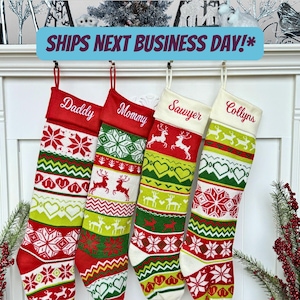 Calza personalizzata extra large, calza lunga personalizzata, calze lavorate a maglia per la famiglia, calza neon, calza ricamata, calze di Natale